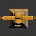 Ornate Stone Pillar With Golden Accents Blue Gem And Purple Banners