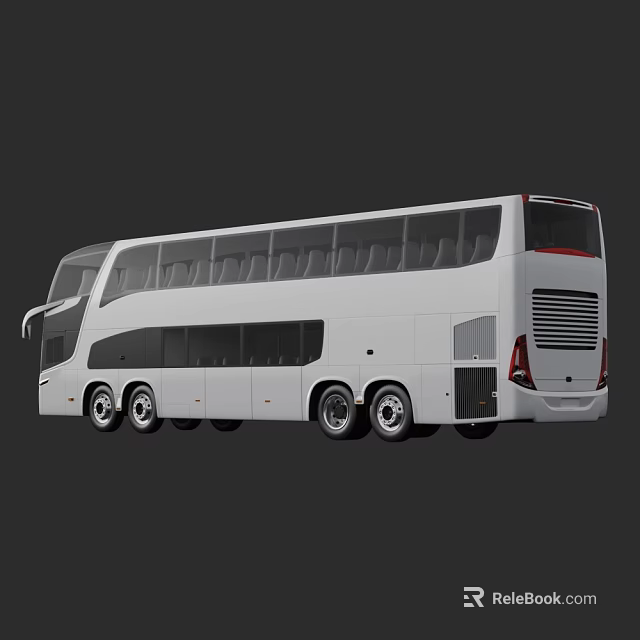 White Double Decker Bus With Large Windows And Modern Design Features 3d model