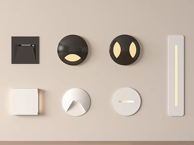 Modern Wall Lamps With Various Black And White Designs Mounted On Beige Wall 3d model