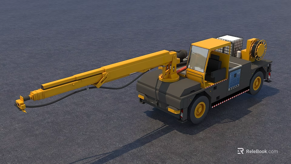 Yellow Crane Utility Truck With Long Boom For Construction Working Scene 3d model 