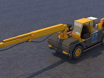 Yellow Crane Utility Truck With Long Boom For Construction Working Scene 3d model