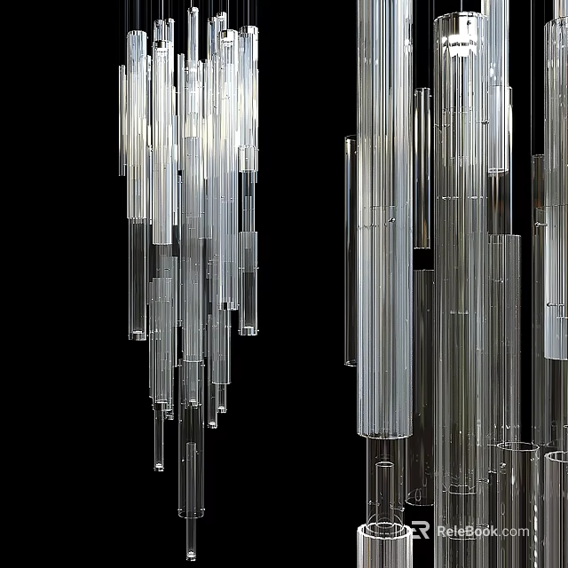 Modern Elegant Transparent Tubular Glass Chandelier with Multiple Hanging Pendant Elements 3d model 