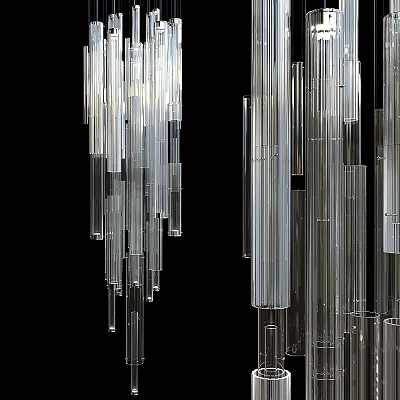 Modern Elegant Transparent Tubular Glass Chandelier with Multiple Hanging Pendant Elements 3d model