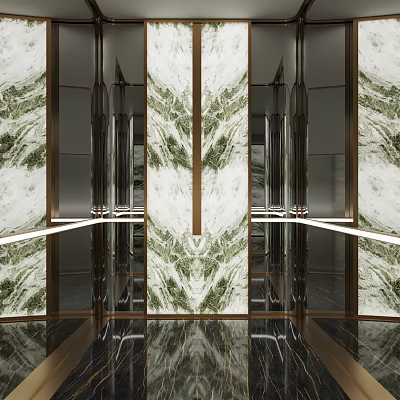 Luxury Modern Interior Space With Marble Wall Panels Bronze Frames And Mirror Floors 3d model