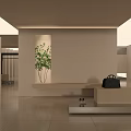 Modern Clothing Store Interior With Hanging Clothes And Wooden Display Counter