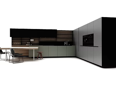 Modern Kitchen Interior With Black Gray Decorative Cabinets And Wooden Island 3d model