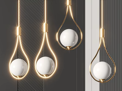 Modern Hanging Pendant Lights With Golden Metal Frame And White Spherical Shade 3d model