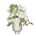 Fresh White Peony and Hydrangea Bouquet in White Ceramic Vase with Green Foliage