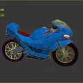 Blue Motorcycle With Low Poly Design Red Seat Transparent Windshield Modern 3D Rendering 3d model
