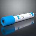 Medical Sampling Tube With Blue Cap White Body And Specimen Label On Reflective Surface