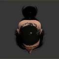 3D Model of Game Film Female Character with Long Black Hair Ponytail Side Profile