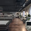 Modern Stylish Pool Room Interior With Pool Tables Comfortable Seating And Decorative Lighting 3d model