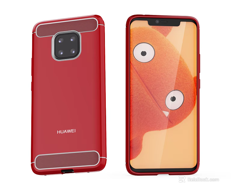 Huawei Red Smartphone Case And Protective Cover With Cartoon Character On Screen Design 3d model 
