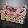 Historic Building Design With Red Roof Central Courtyard Stone Exterior And Arched Windows