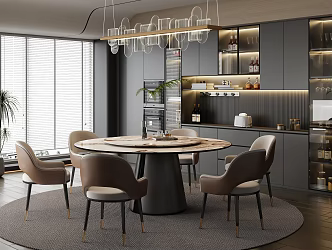 Modern Light Luxury Restaurant Marble Dining Table and Chair Combination Light Luxury Dining Table Rock Board Dining Table Leather Dining Chair Cabinet Wine Cabinet 3d model