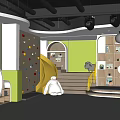 Bright Kindergarten Interior With Colorful Balloons Cloud Shaped Lights White Railings And Colorful Seats