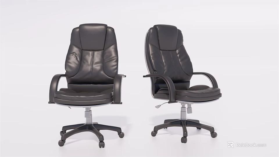 Black Leather Office Chairs With Armrests And Wheeled Base For Workspace 3d model 