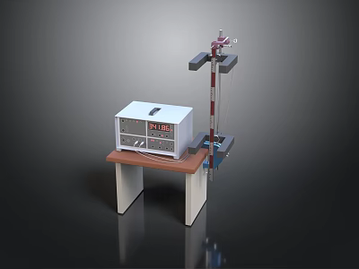 Laboratory Equipment Setup With White Control Box And Metal Arm On Wooden Table 3d model