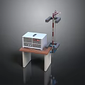 Laboratory Equipment Setup With White Control Box And Metal Arm On Wooden Table