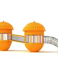 Garden Landscape With Orange Dome Structures Connecting Bridge Slide And Net Structure 3d model