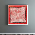 Square Red Abstract Painting with White Textured Pattern and Black Border on Gray Wall 3d model