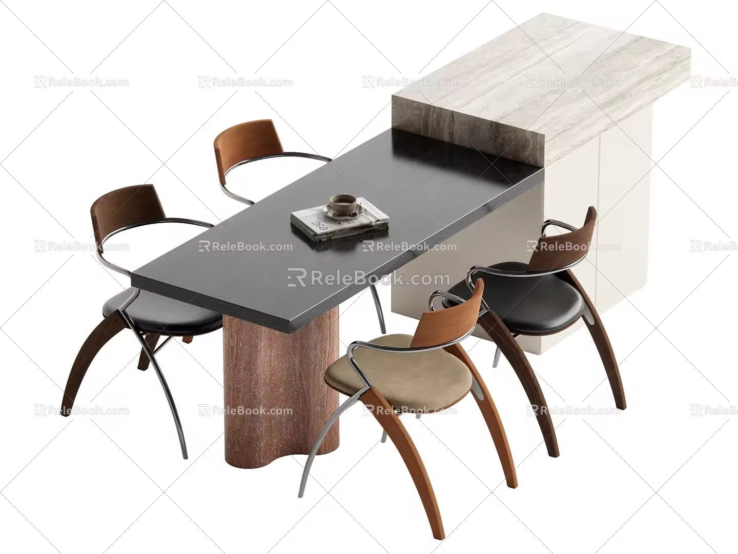 Middle Ancient Style Nakajima Dining Table and Chair Combination 3d model
