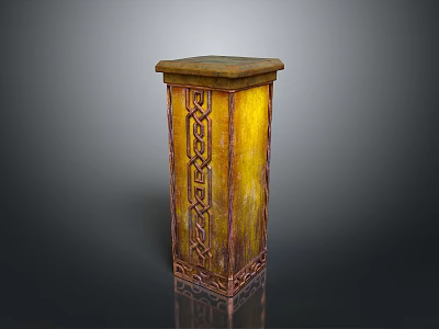 Scenic Landscape Featuring Yellow Carved Pillar With Intricate Patterns On Dark Background 3d model