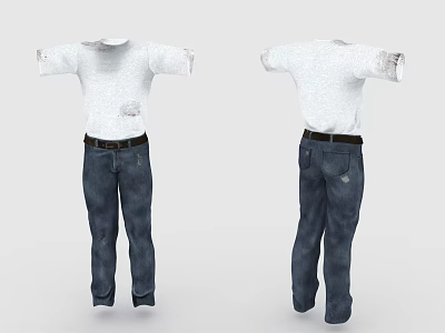 White Ripped T shirt With Blue Jeans Casual Outfit Front And Back View 3d model