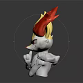 Fox Character Figure With White Sitting Body And Red Yellow Flame Ears