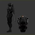 Futuristic Armored Character Standing By Advanced Tech Motorcycle In Sci Fi Design 3d model