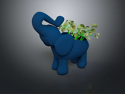 Green Leafy Plant in Blue Elephant Shaped Planter with Fresh Green Foliage 3d model