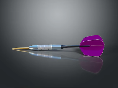 Purple Dart With Silver Body Gold Tip On Black Smooth Surface And Reflection 3d model