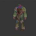Armored Character 3D Model With Green Mechanical Armor And Detailed Warrior Design
