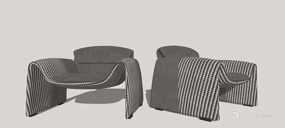 Modern Gray Leisure Chairs With Curved Backrest And Woven Armrest Details 3d model 