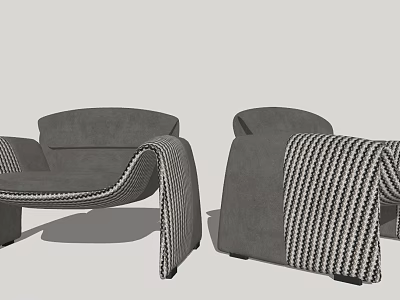 Modern Gray Leisure Chairs With Curved Backrest And Woven Armrest Details 3d model