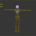 Humanoid Robot Character With Black Outfit Blue Orange Accents And Extended Arms