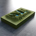 3D Terrain Model Business Equipment Featuring Green Mountains And Blue Water On Wooden Floor