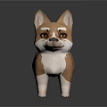 Adorable 3D Corgi Dog Model With Brown White Fur And Red Eyes