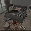 Luxurious Modern Double Bed Room with Striped Bedding and Side Tables