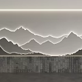 Modern Background Wall Design With Mountain Silhouette LED Lighting And Textured Stone Base