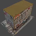 Graffiti Covered Mobile Trailer With Colorful Street Art And Weathered Surfaces Parked On Urban Street