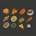 Colorful Assorted Fast Foods Featuring Hamburger Pizza Hot Dog Fried Chicken Fries Donut And Cake