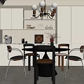 Modern Kitchen Interior With Round Dining Table Chairs Chandelier Coffee Machine And Cabinets 3d model