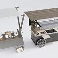 Two Modern Mobile Vendor Carts Featuring Canopy Roofs Wheels And Storage Shelves 3d model