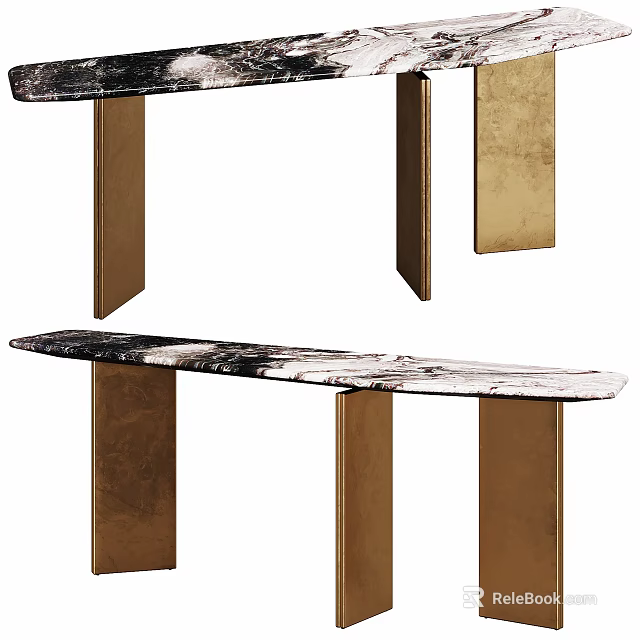 Modern Console Table With Marble Top And Gold Metal Legs For Home Interior 3d model 