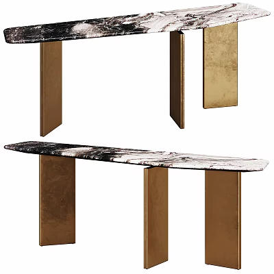 Modern Console Table With Marble Top And Gold Metal Legs For Home Interior 3d model