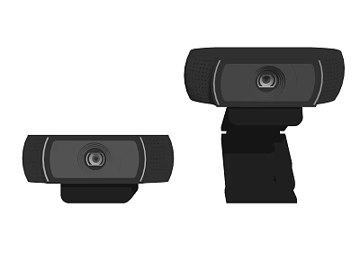 Two Black Surveillance Webcams With Adjustable Stands For Home Monitoring 3d model
