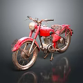 Vintage Red Classic Motorcycle With Rustic Metal Body Old Wheels And Retro Styling