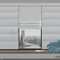 Elegant White Roller Blinds In Modern Interior With Large Window And City View 3d model