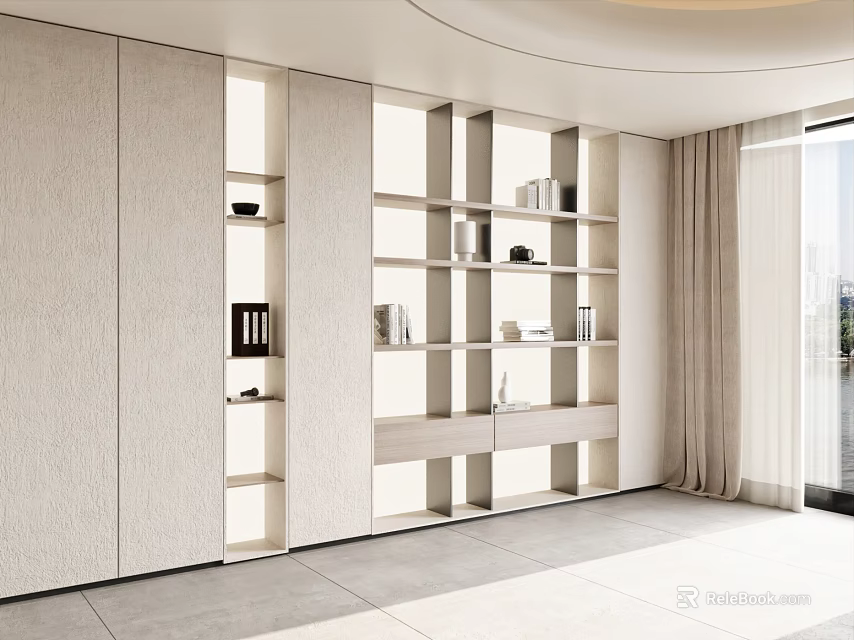 Modern Decorative Cabinet Interior Design With Open Shelves And Storage Spaces 3d model 